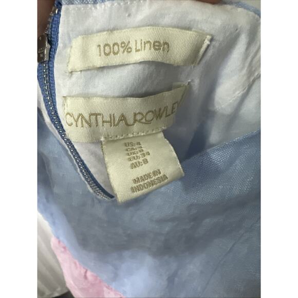 CYNTHIA ROWLEY Dress, 100% Linen, Colorblock , Size 4 Blue Pink Red - Picture 7 of 9